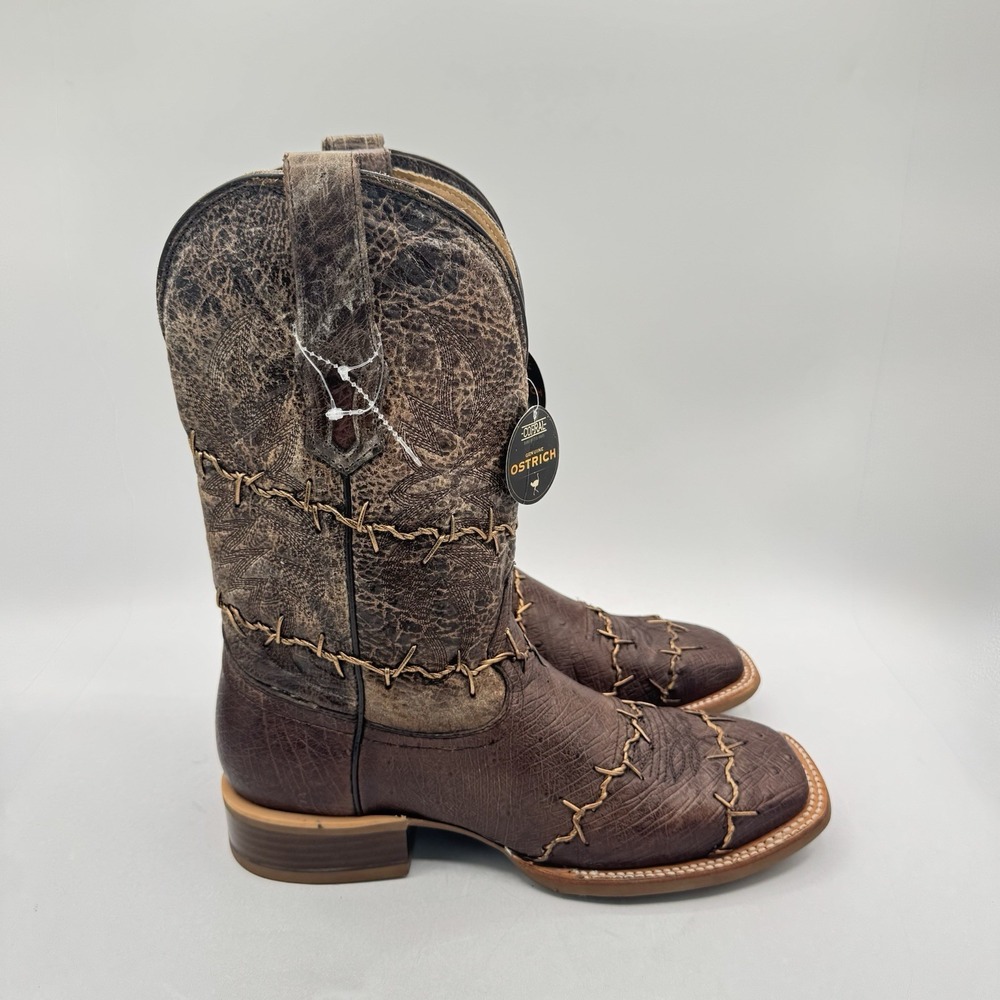 Corral Exotic Ostrich Barbed Wire Boots Men's Size 8.5 D Brown Leather Genuine - Picture 5 of 16